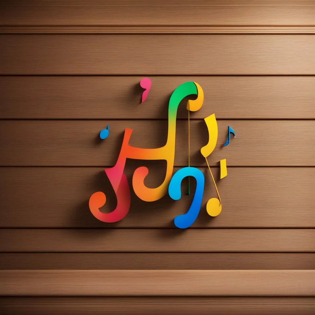 Colorful Musical Notes On A Wooden Floor & Wooden Wall.