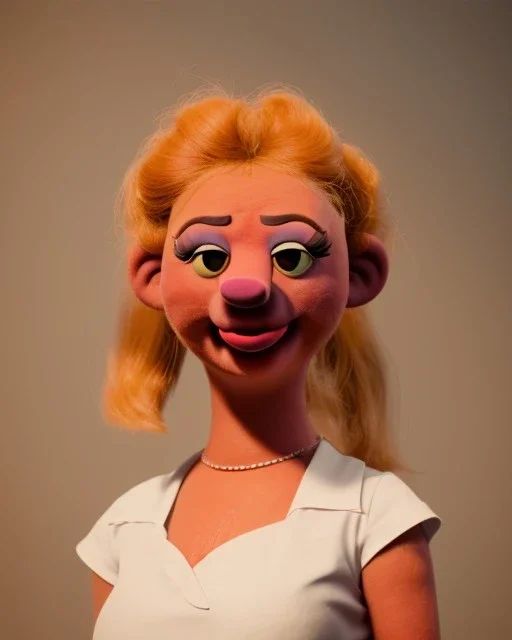 waitress woman muppet head, skin body, real photo, concept art, retro style, smooth, unreal engine 5, god lights, ray tracing, RTX, lumen lighting, ultra detail, volumetric lighting, 3d.