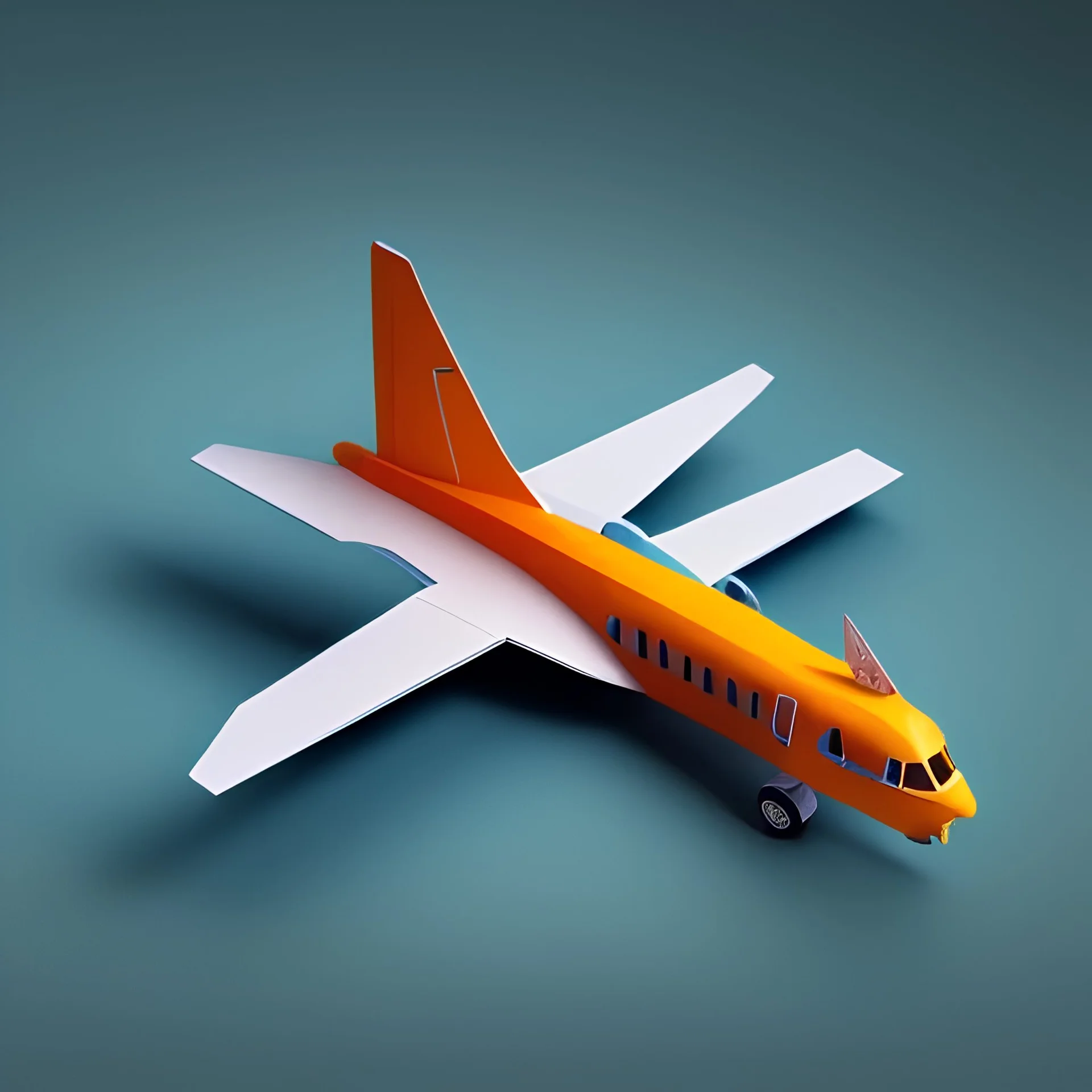 3d isometric rendering of plane buildt by folding paper