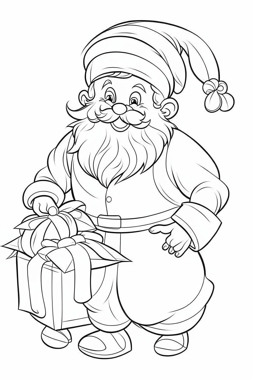 coloring page for kids, Santa GIFT CHILD, cartoon style, thick outline, low details, no shading, no color