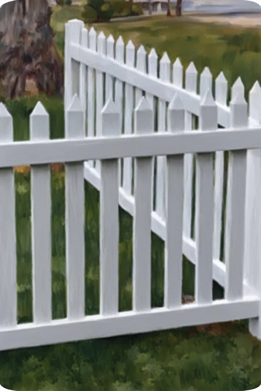 white vinyl fence in yard, photograph