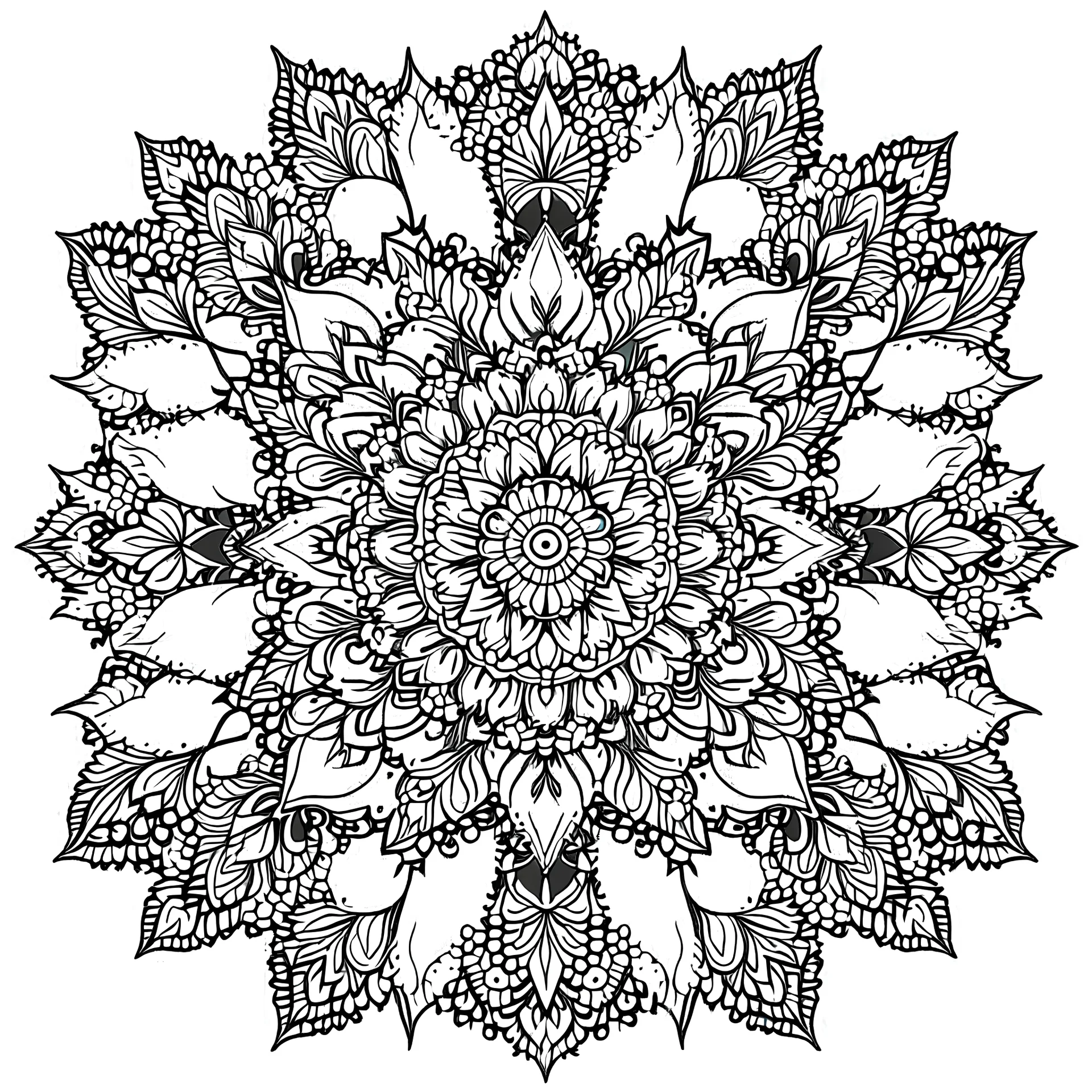 create a flower mandala art with white background black outlined for coloring pages