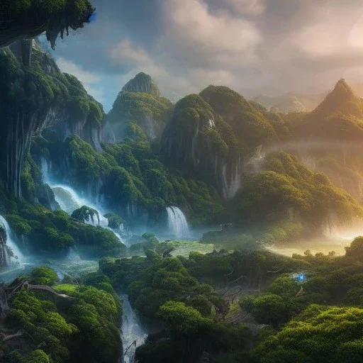 Art by Dylan cole, Avatar concept art, pandora, landscape, ultra-wide angle, ultra realistic, no dof, 8 k uhd, art station, volumetric lighting, aerial view, beautiful, sharp focus, ultra detailed, concept art, studio quality