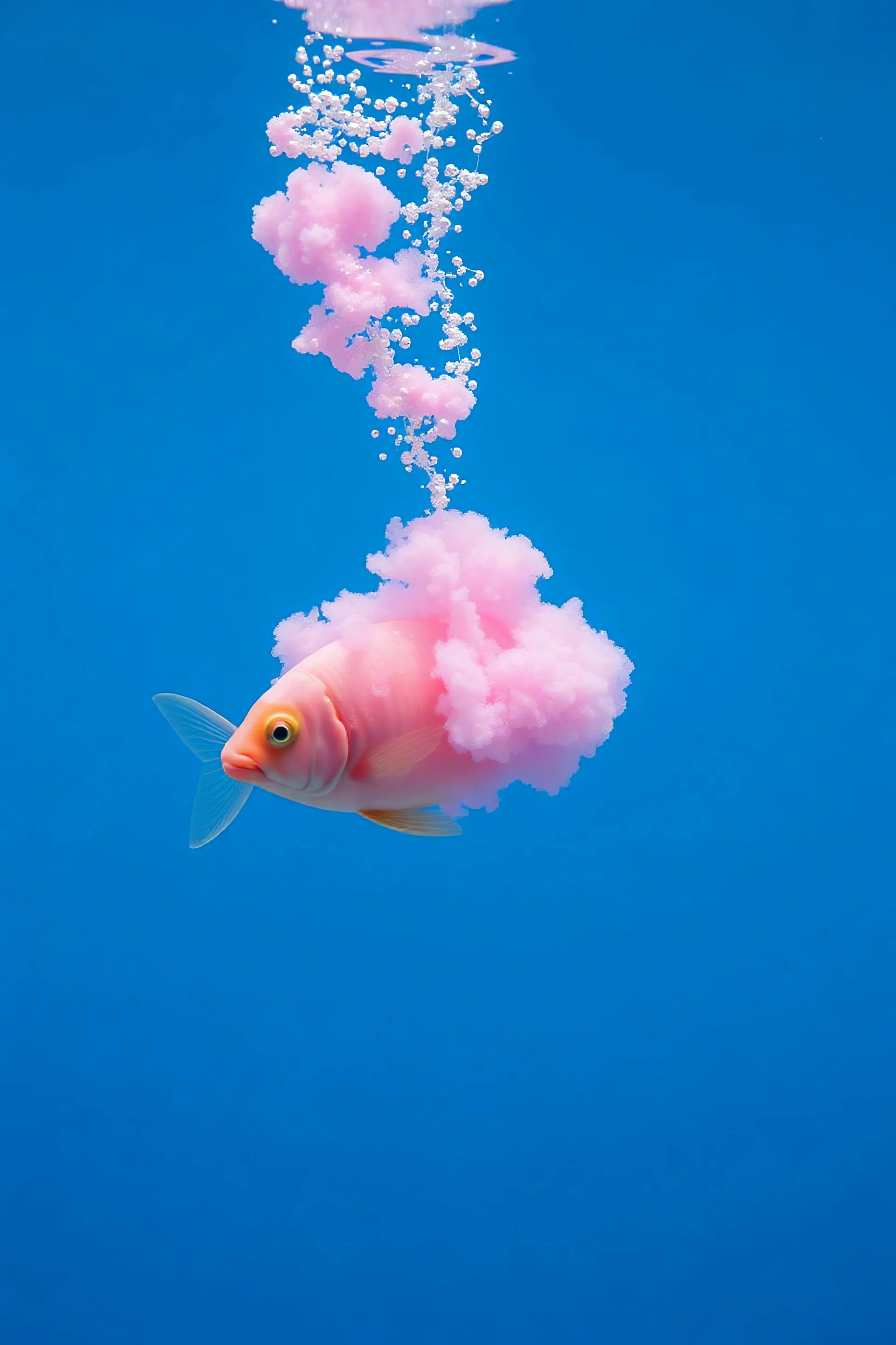 A plastic pink cloud floating in the fish