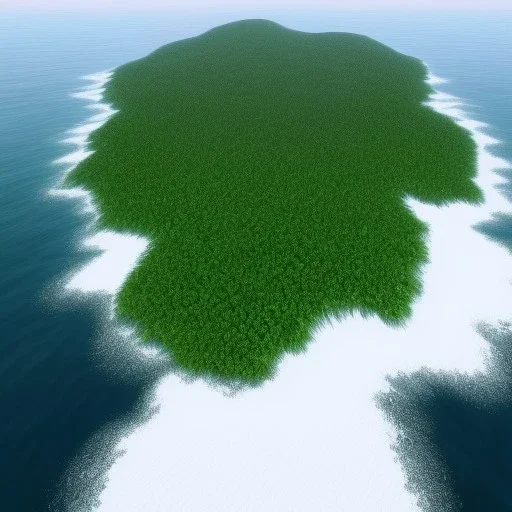 A green island in the ocean with snow