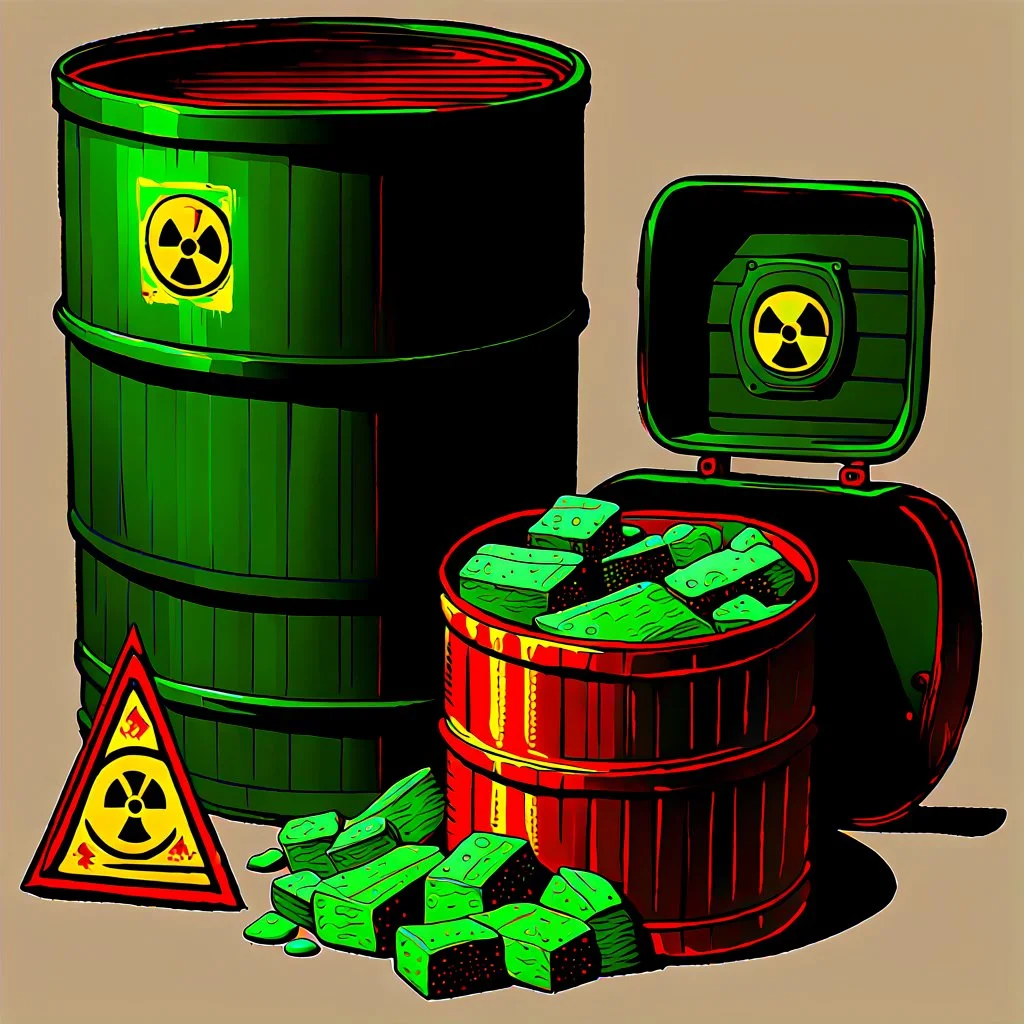 90's TCG fantasy artwork art of radioactive waste barrel