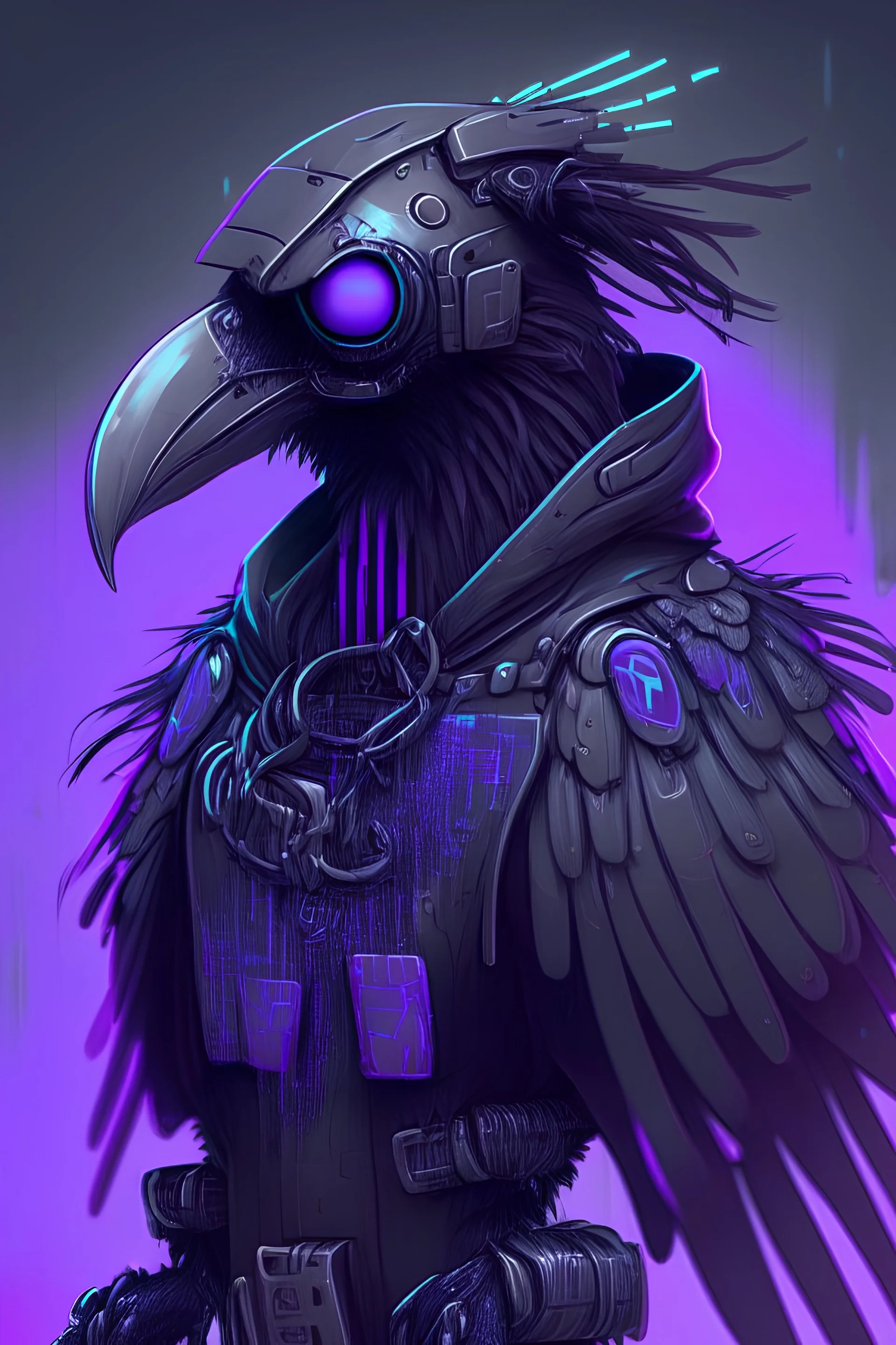 Cartoon Cyberpunk anthropomorphic Raven, clean, ultra detailed, no blur