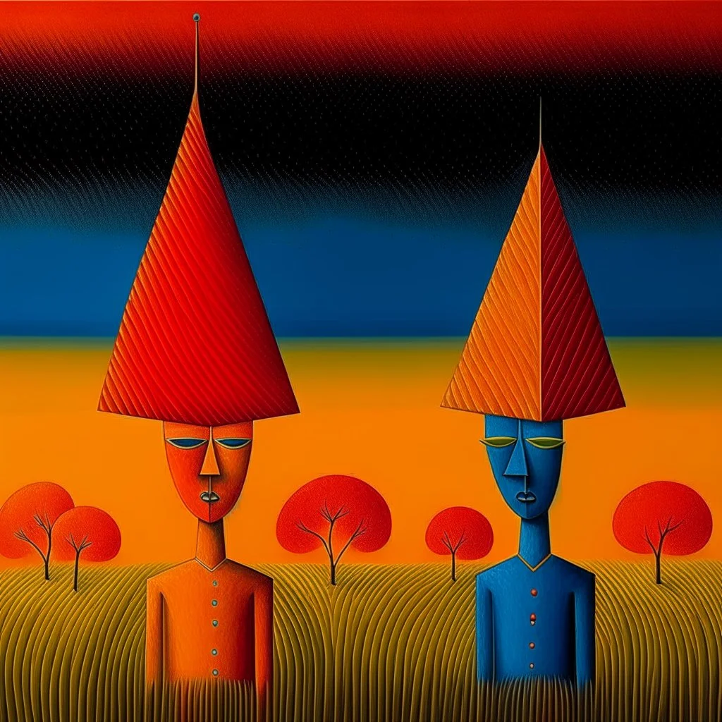 Style by Rafal Olbinski and Squeak Carnwath and Andy Kehoe, abstract surreal art, a metaphorical representation of the ephemeral triangular relationship of love rivalries, gestalt lunatic grass shine, warm colors, sinister, surreal masterpiece, dynamic diagonal layout composition, juxtaposition of the uncanny and the banal, sharp focus, weirdcore, never-before-seen