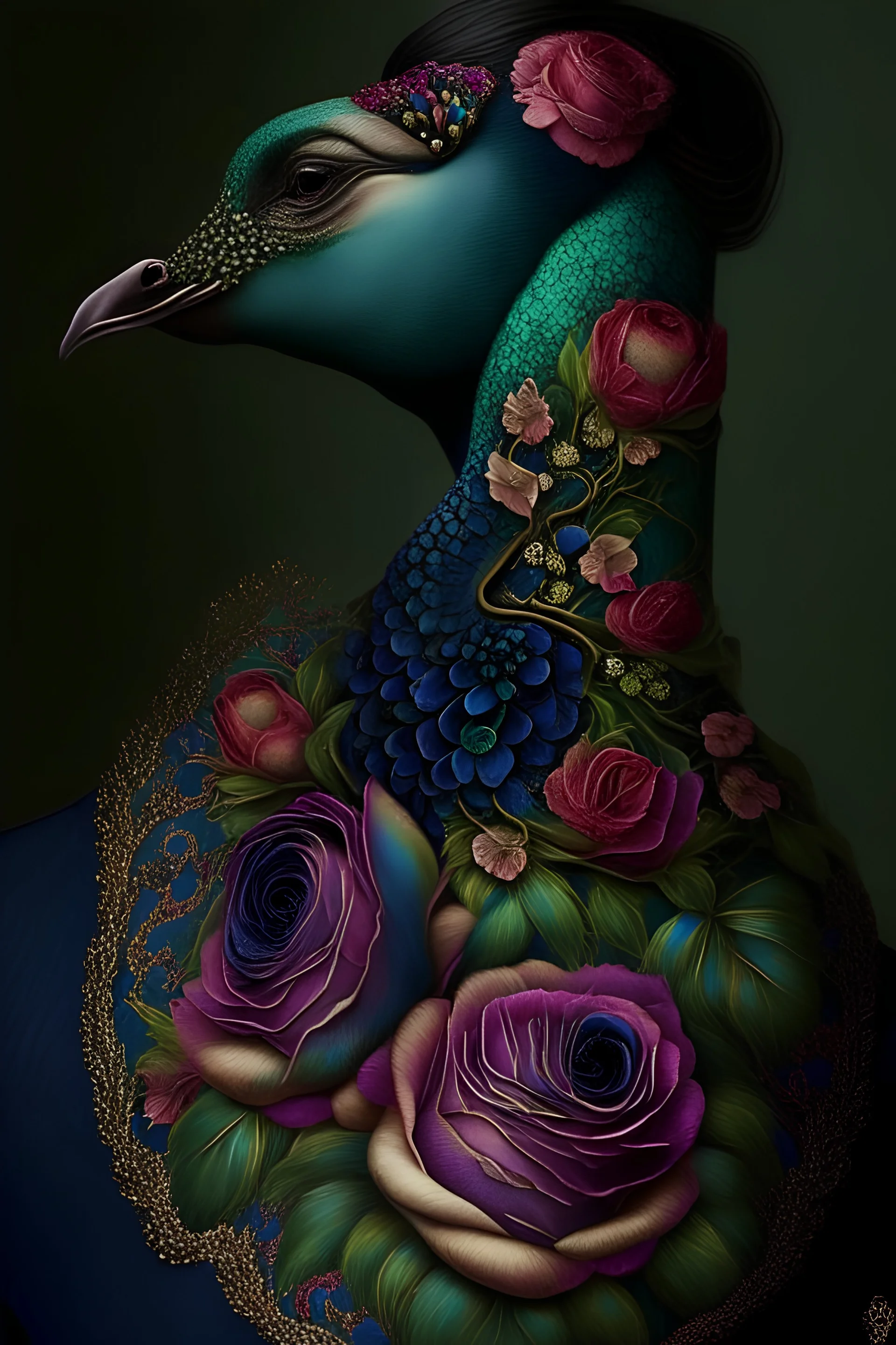Peacock neck decorated with roses