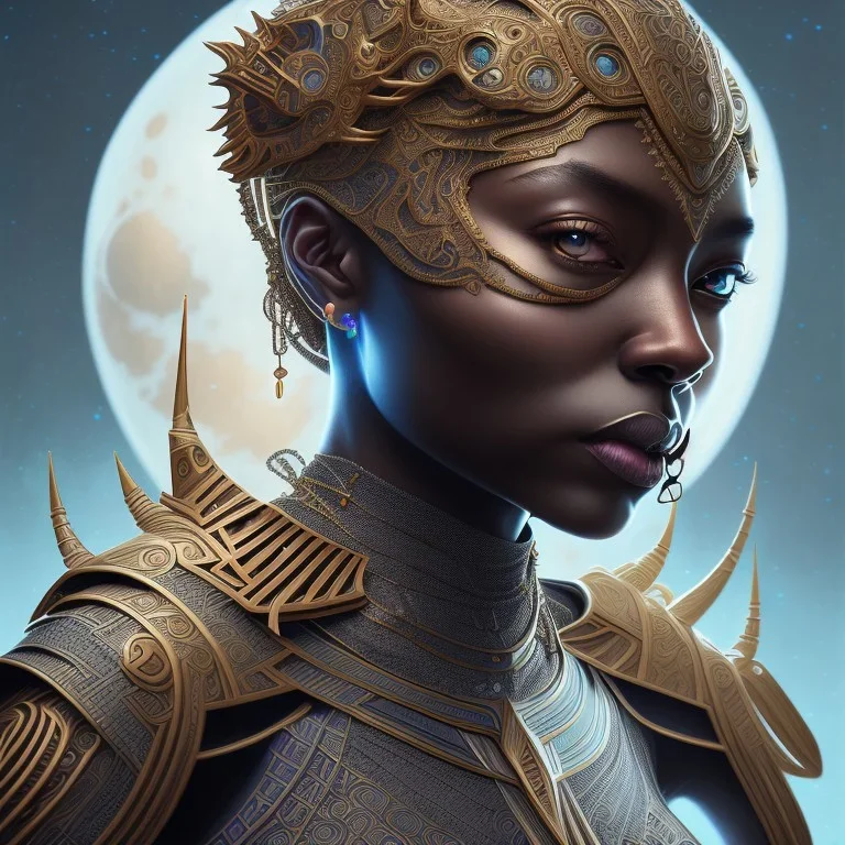 sango fantasy, fantasy magic, intricate, sharp focus, illustration, highly detailed, digital painting, concept art, matte, artgerm and paul lewin and kehinde wiley, masterpiece Asian black panther Papu New Guina pyramid black silver space lady space blood moon galaxy