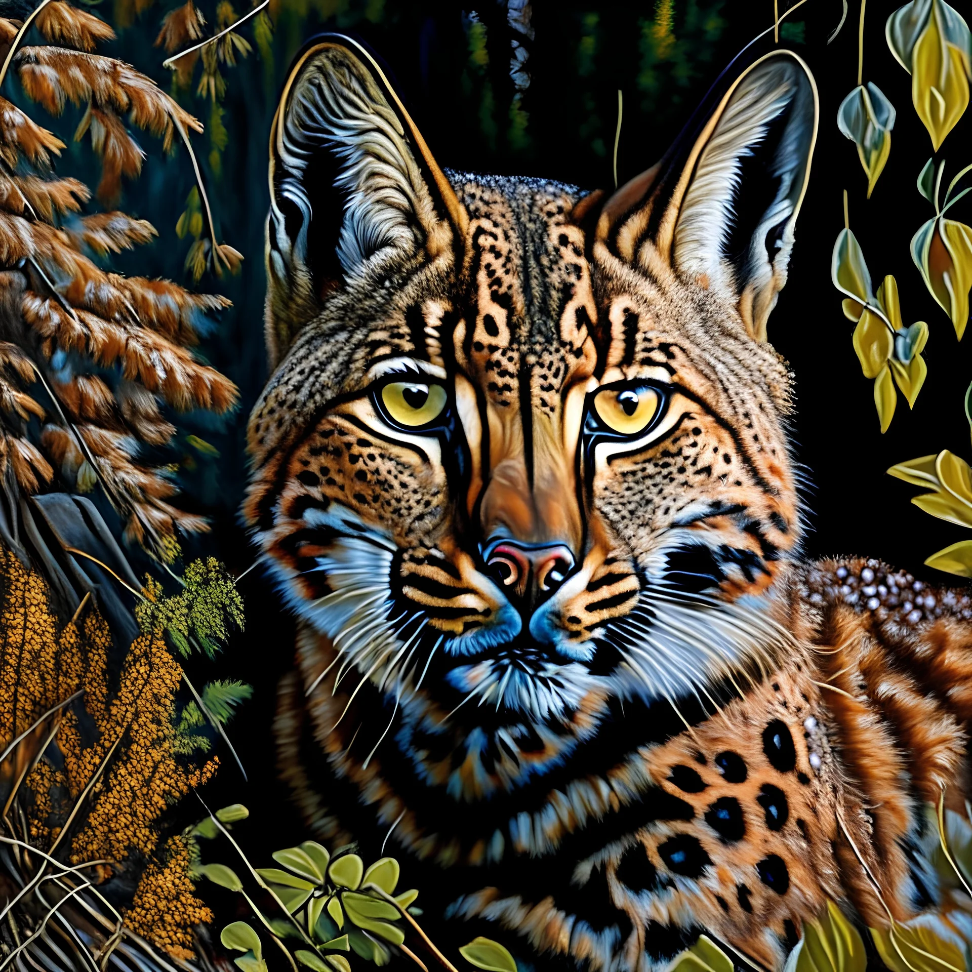 Lynx in the woods intricate hyperrealistic artwork oil painting pop art 8k