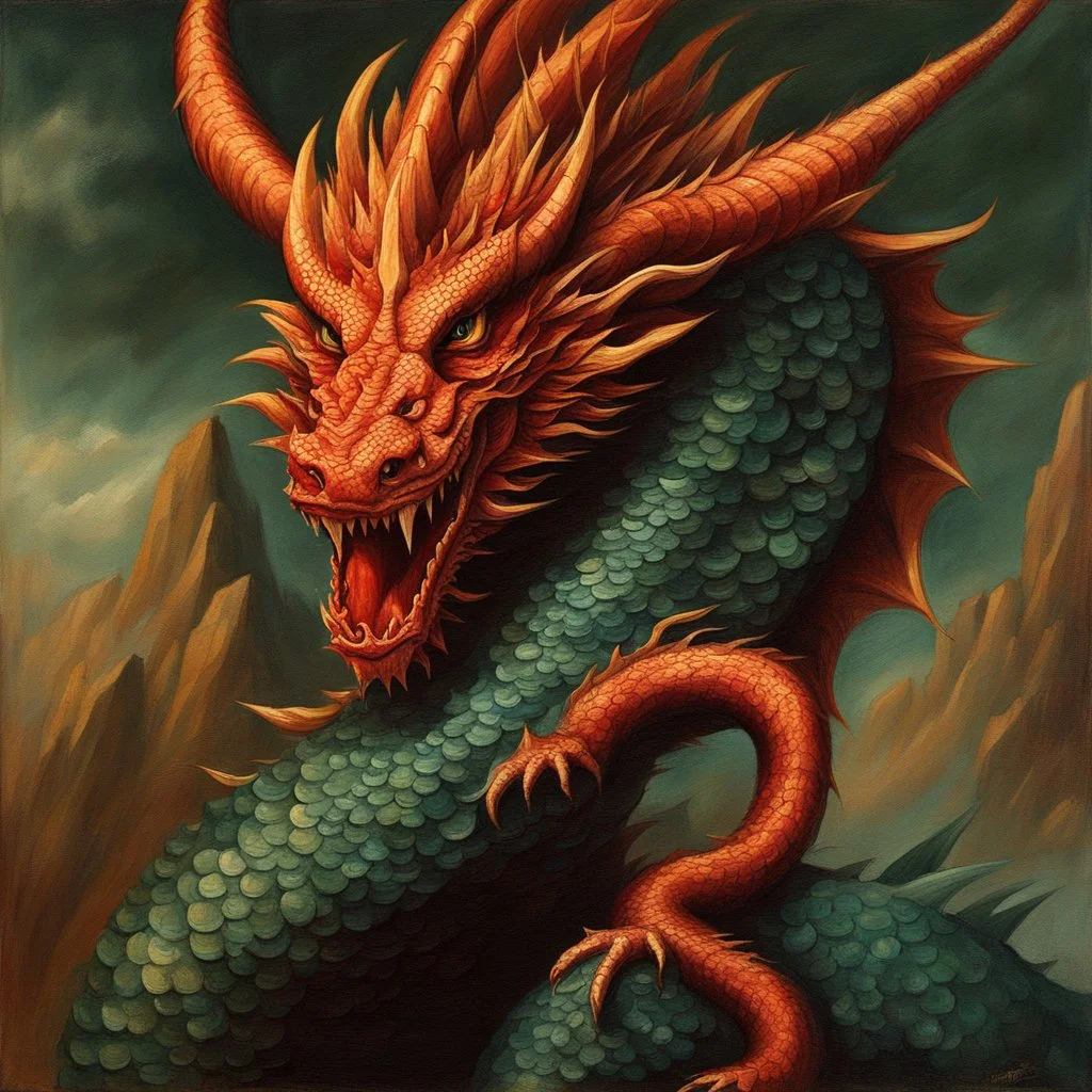 pintura alñ oleo de un dragon