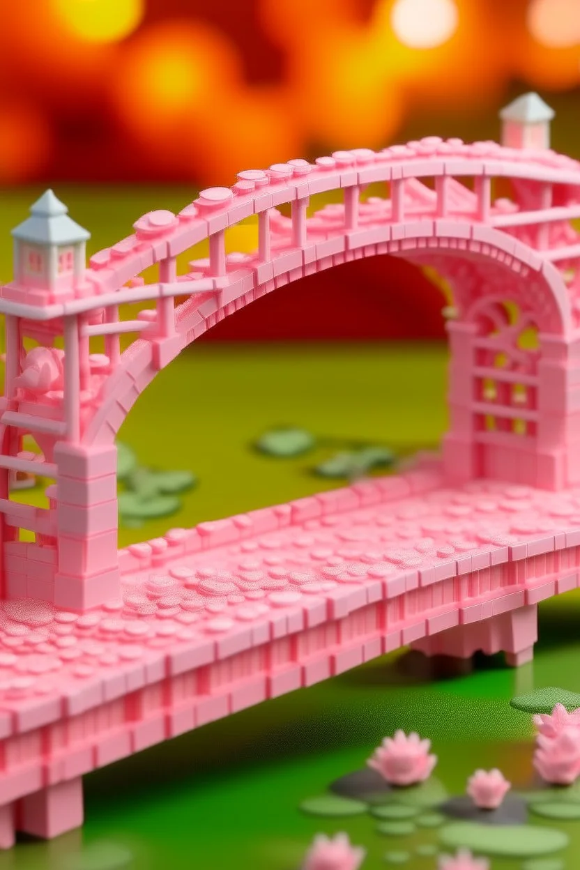 A light pink mystical bridge made out of candy painted by Georges Seurat