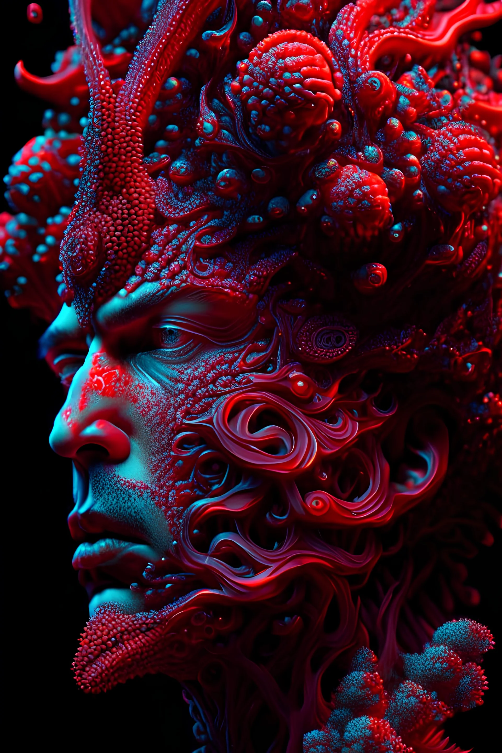 human head artwork hyper-detailed intricate artwork shocking 8k coral, kris kuksi