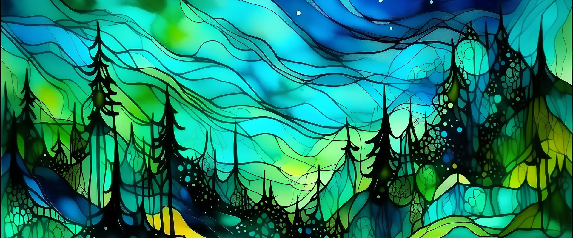 3d northern lights pattern, alcohol ink style