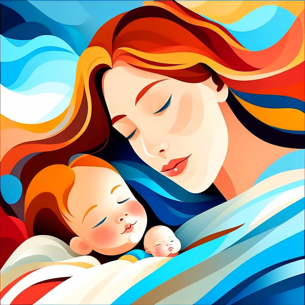 Abstract Mother's Day portrait art Mother and her son abstract illustration Maternal love Baby in