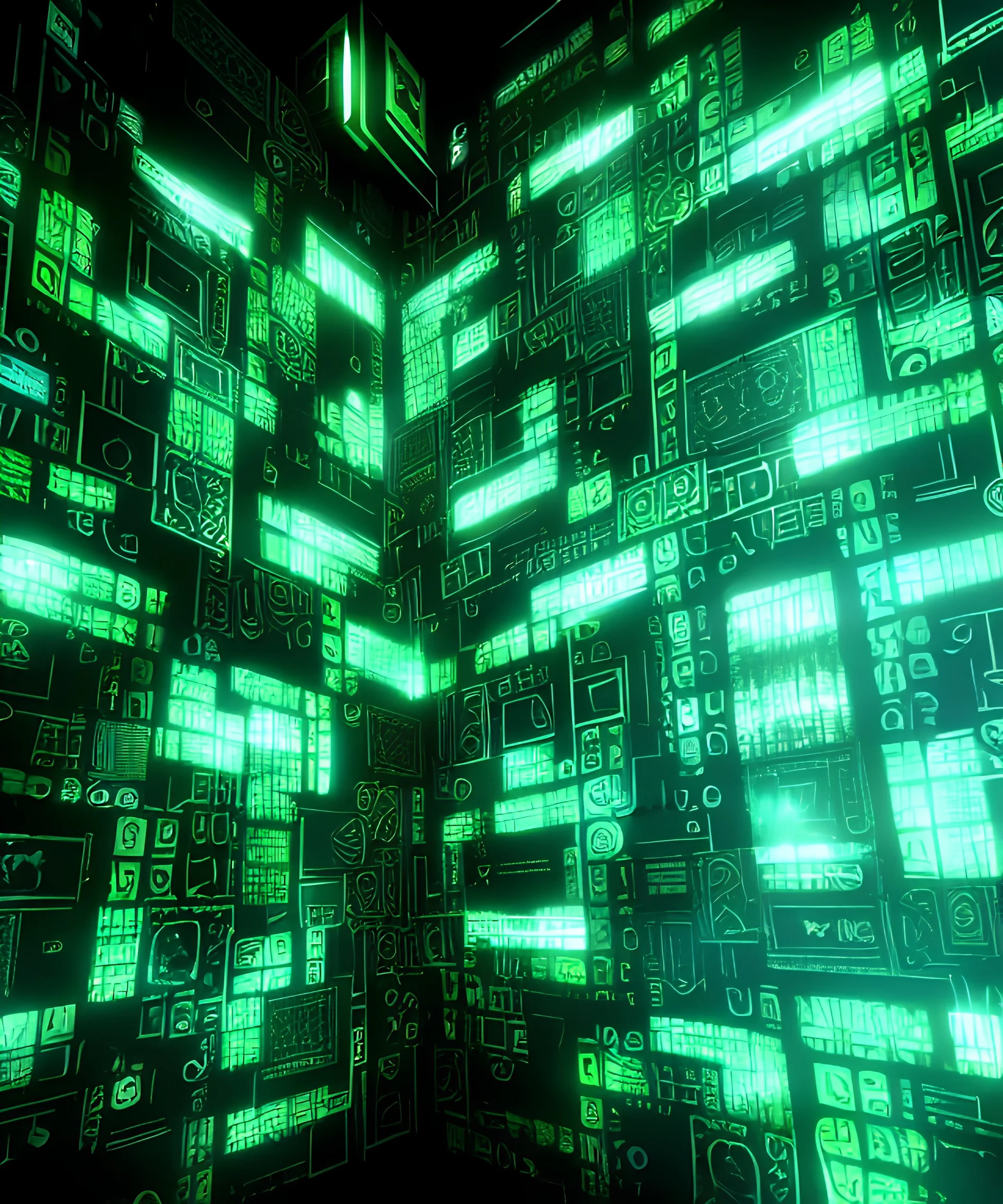 orcs, matrix , green, ,matrix effect, wall of symbols, cyberpunk, Crystalline Lumen Reflections