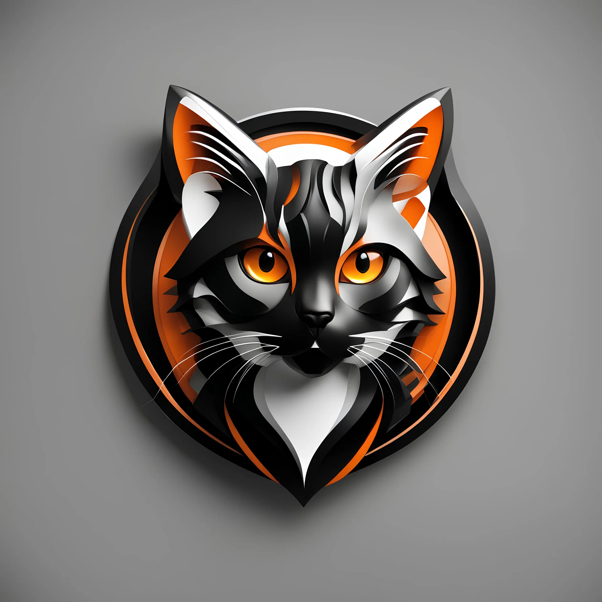 Logo 3D. Black, orange and white palette Cat in artistic style