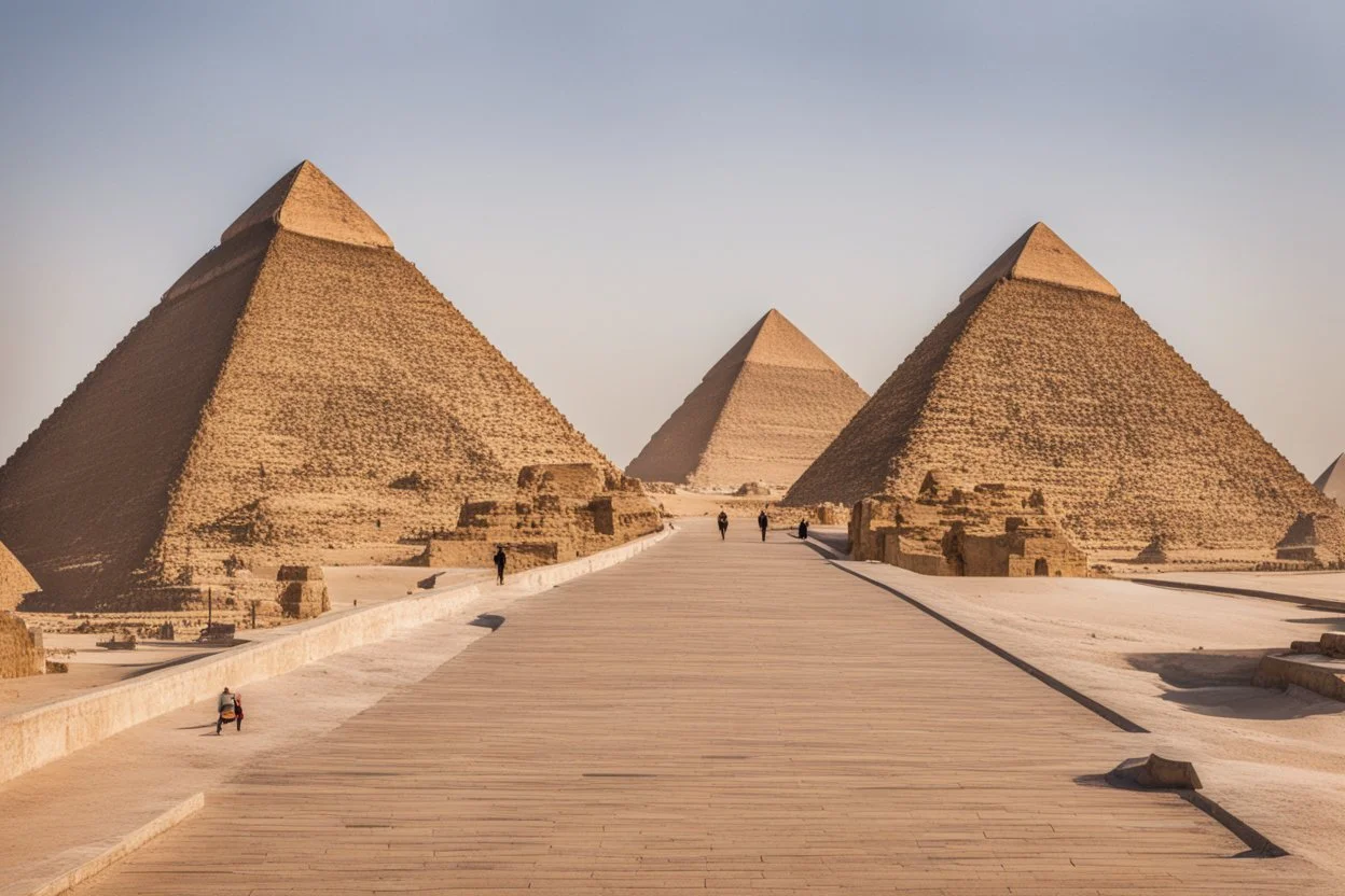 tourist walkway with the pyramids