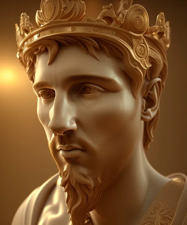 Realistic image, classic sculpture, marble material, Lionel Messi with Laurel wreath model, miguel angel style, God light, god rays, 4k resolution, perfect details, ornate details, soft lighting, unreal engine 5, soft cyan background.