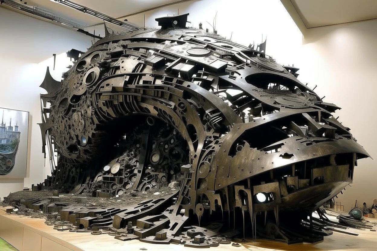 your creativity versus my imagination, tectonic cityscape clove, Taro Okamoto influence, puṣkaracūḍa, made of scrap metal, by Taravat Jalali Farahani, detailed rounded forms, great verticals, perfect parallels, industrial vibe, police juxtaposition