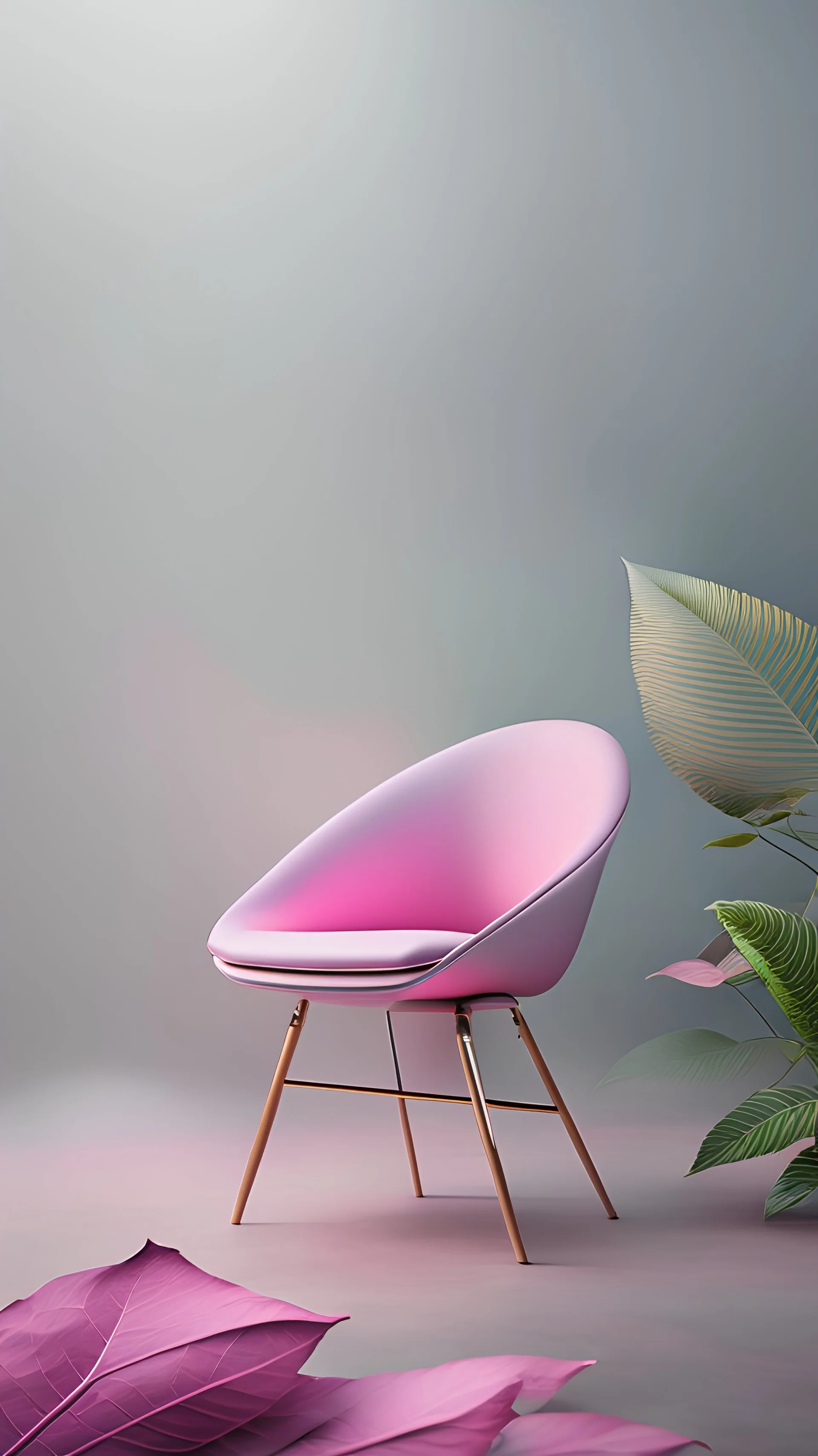 photoreal of chair on a leaf in a misty pink plain