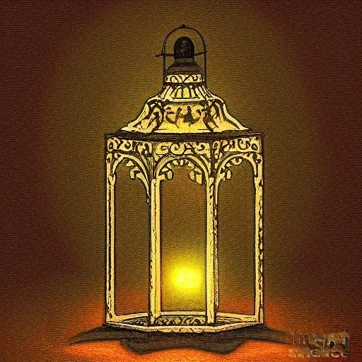 fireflies inside a wrought iron lantern, highly detailed digital painting, fine lineart