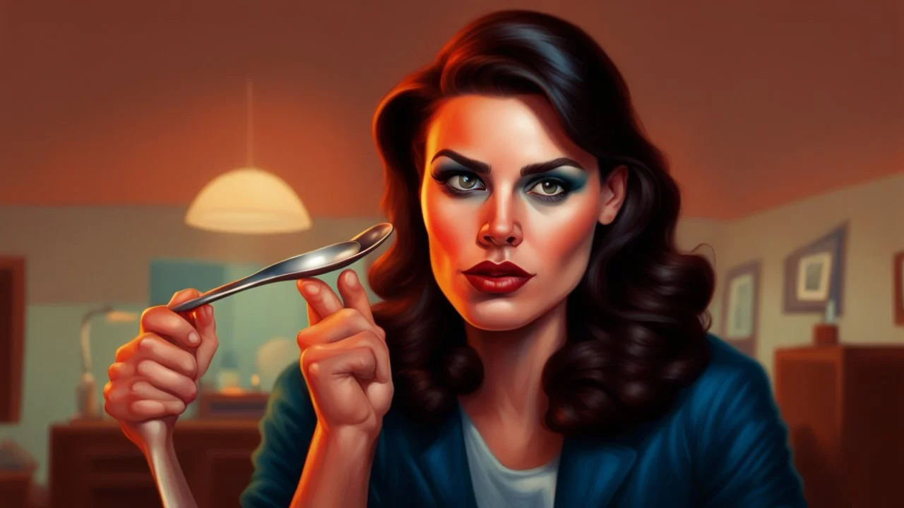 redraw this person who is holding a spoon in an american comic book style