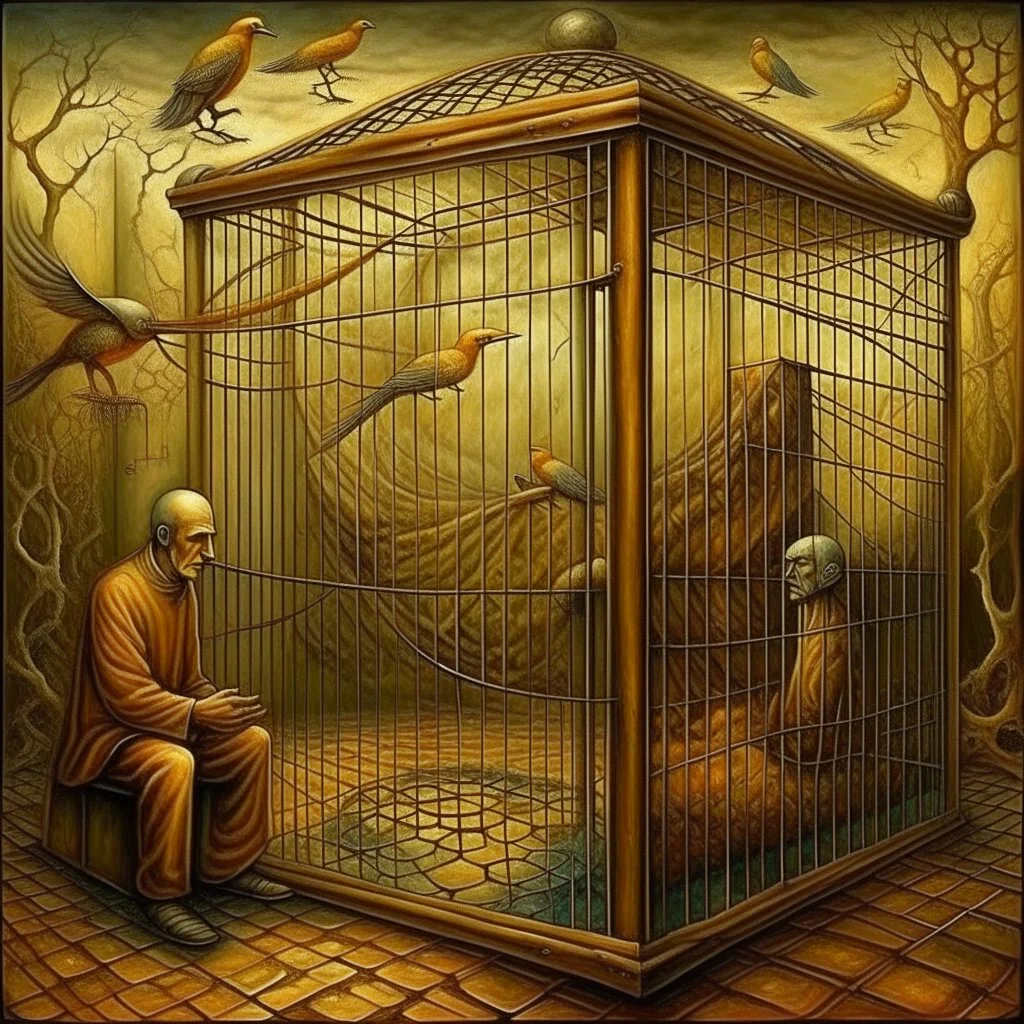 "The prisoner's dilemma" paradox, surreal, metaphorical art, art from beyond