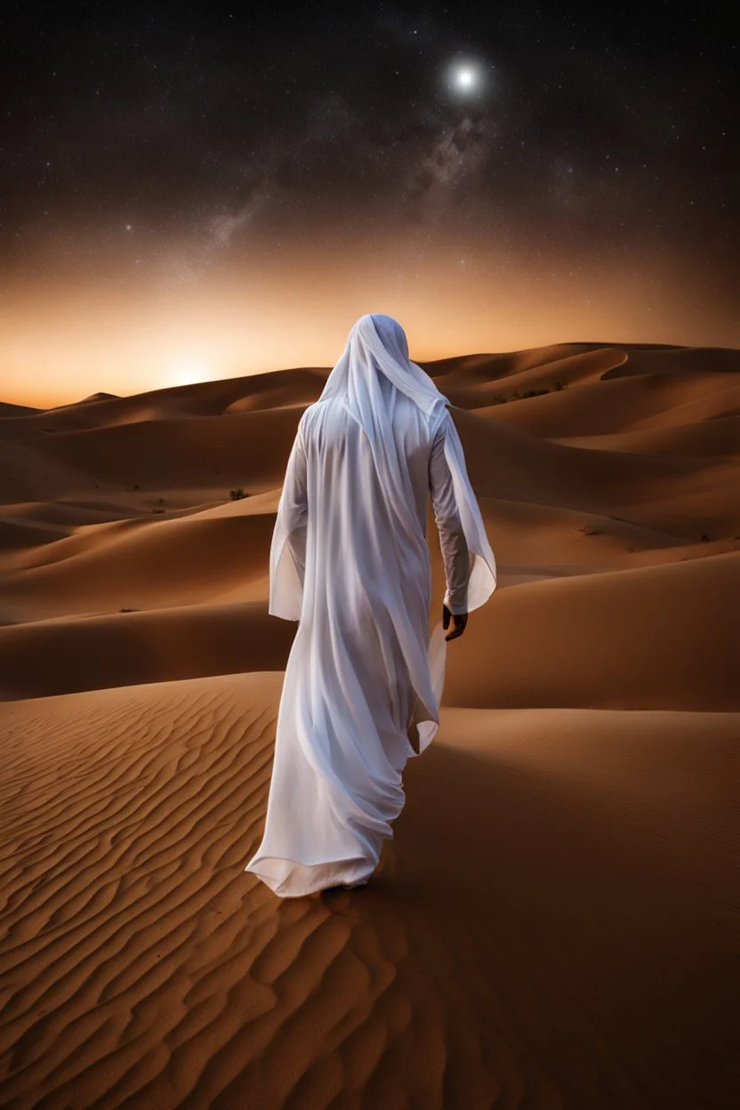 Photography Mistery of Ghost Arabian,Walking alonely on desert dark night