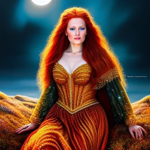 Ultra detailed fullbody Portrait in oil on canvas of beautiful Redhead Sif ,extremely detailed digital painting, extremely detailed face, crystal clear eyes, mystical colors ,perfectly centered image, perfect composition, rim light, beautiful lighting,masterpiece ,8k, stunning scene, raytracing, anatomically correct, in the style of Steve Jung and robert e howard and Wizyakuza and Ohrai Noriyoshi and Simon Bisley and uncannyknack.