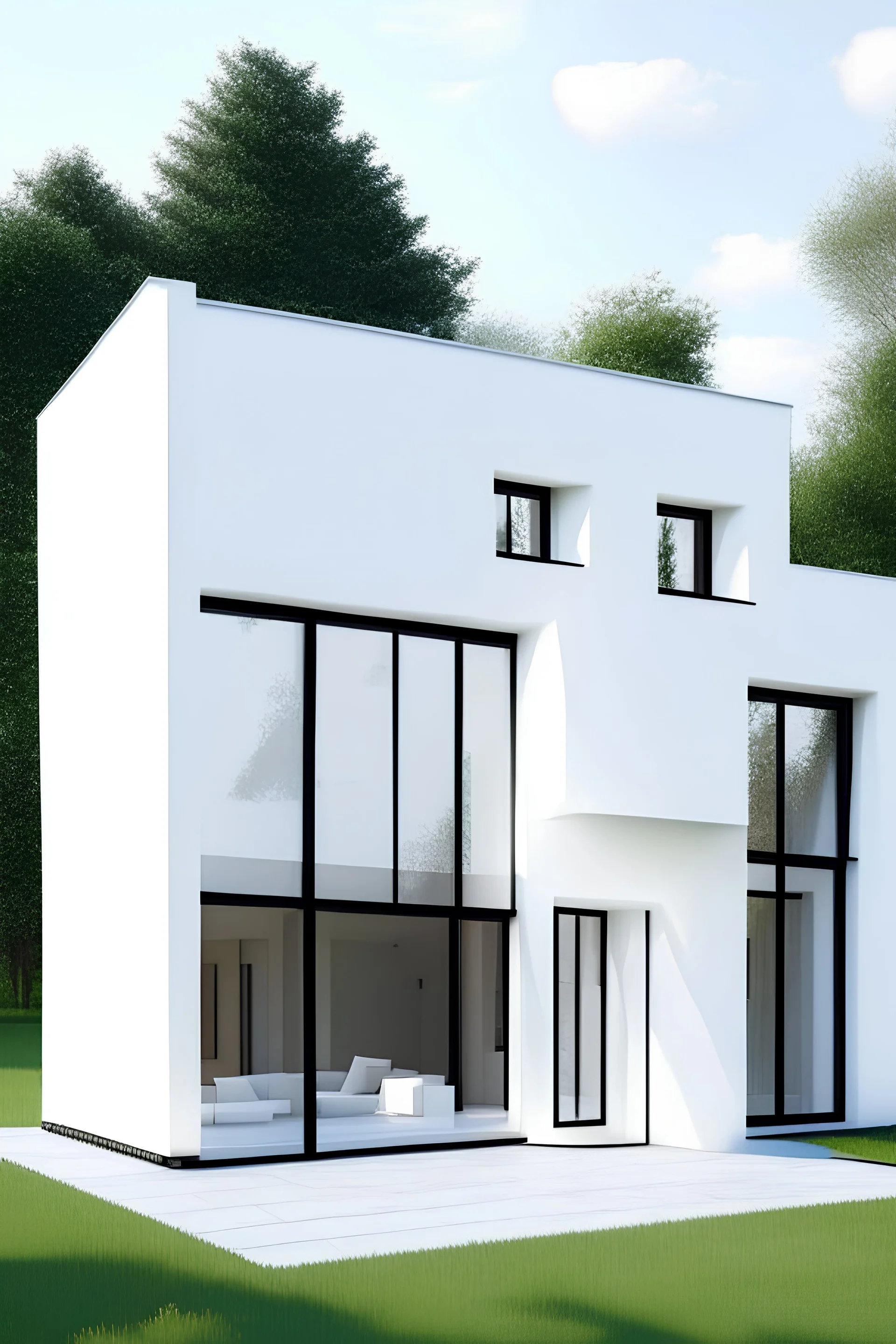 one storey home with exraordinary modern minimalistic roof and white walls and big windows