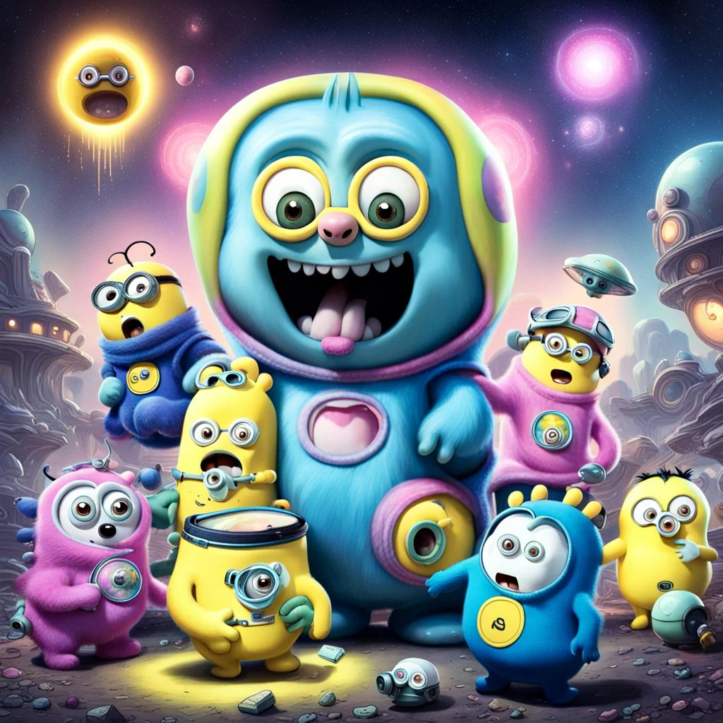 Alien invasion with Care Bears and Minions