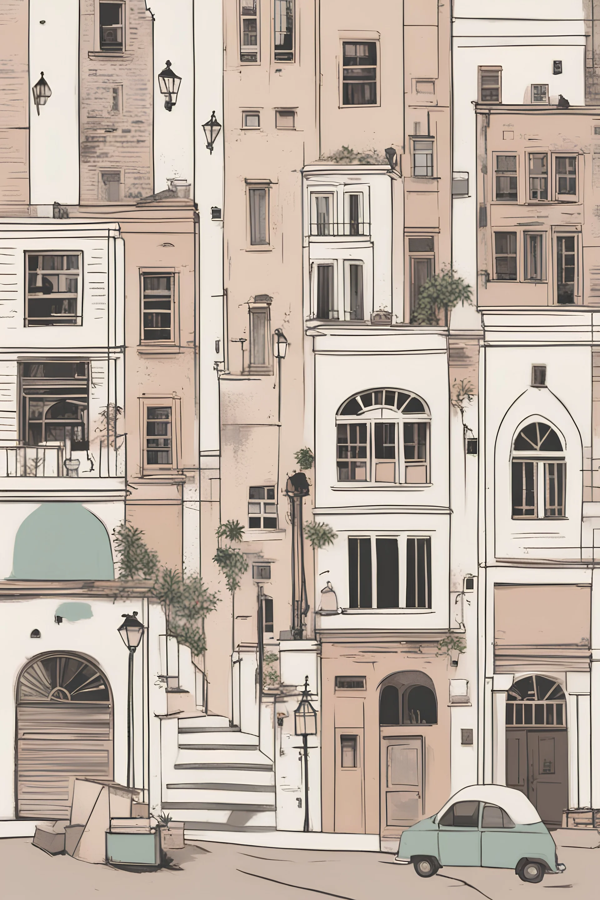 Minimalist boho street illustration wall art