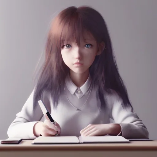 girl studying in room, anime style