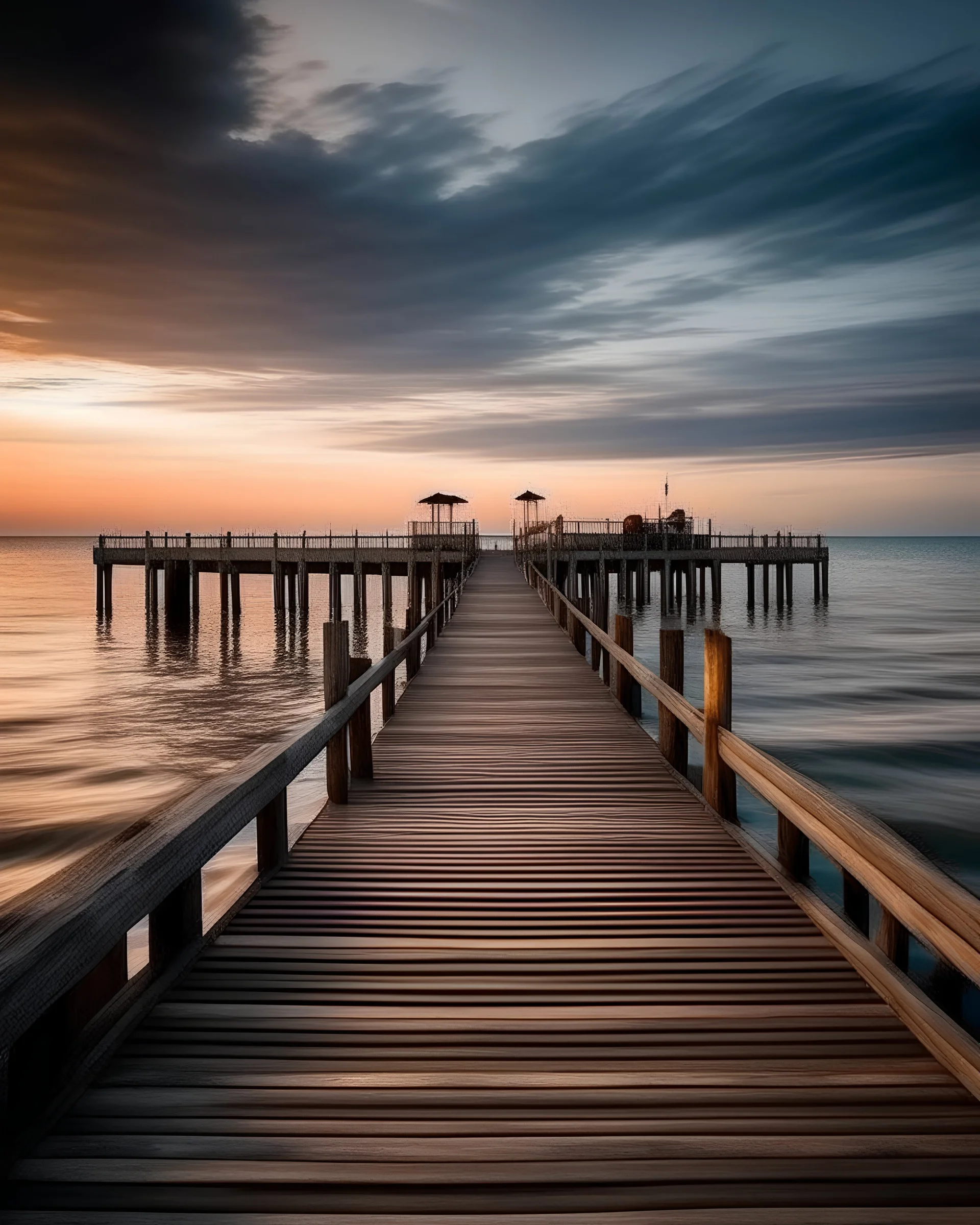 amazing long exposure sea sunset at the wooden jetty
