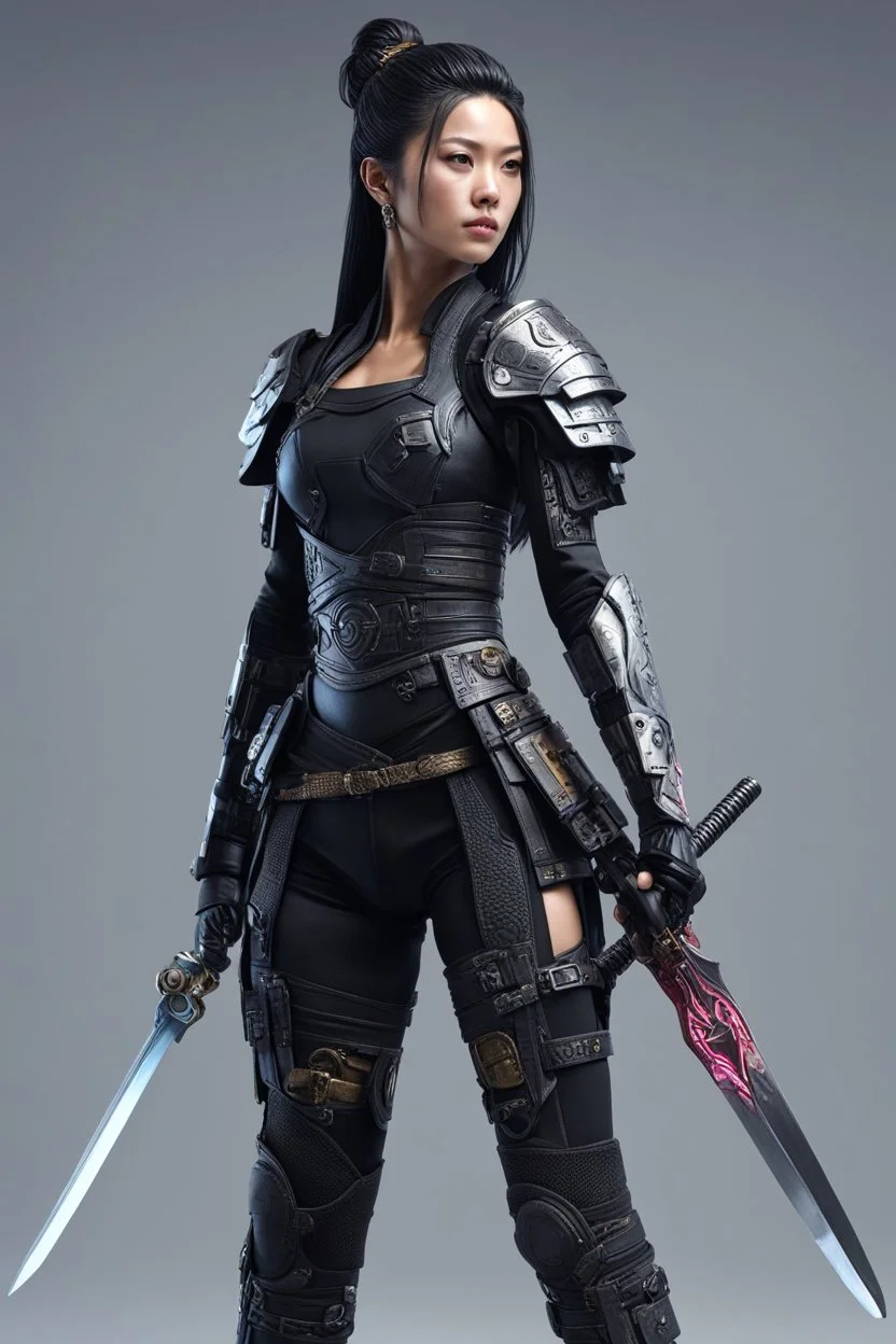 cyberpunk female sword Asian, samurai, warrior, 8k, high reality, high detailed, by addiedigi. Raw, action figure