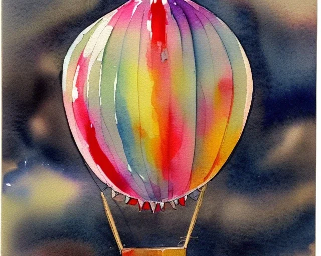 whimsical watercolor of a hot air balloon, postcard