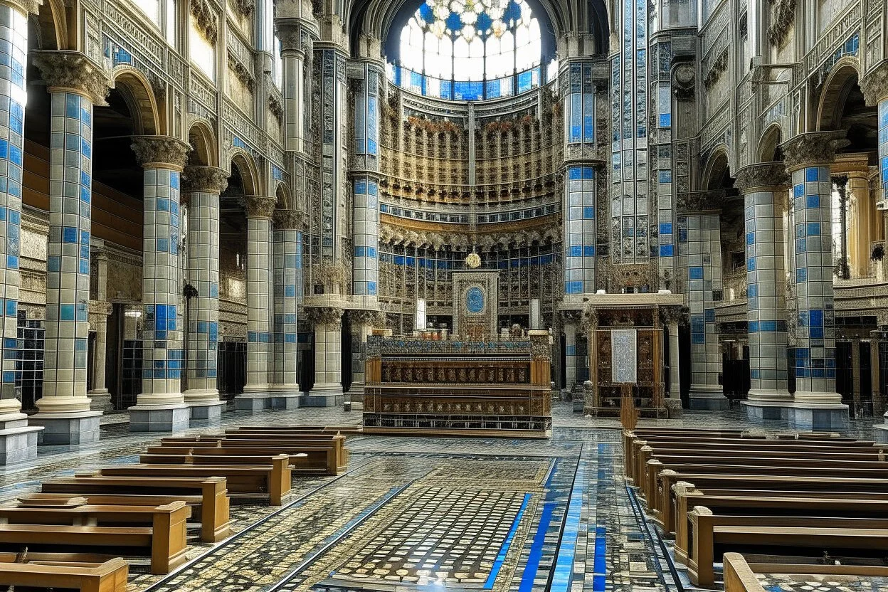 Cathedral with machines designed in Greek mosaics