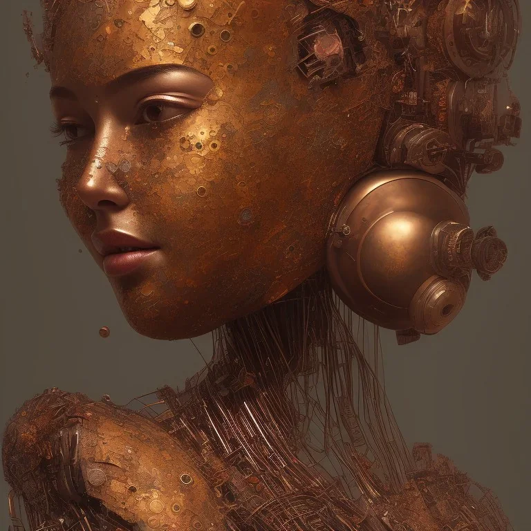 robot portrait, rust, scaffolding, iron cladding, decay, mixed media, textured, anatomically correct, beautiful perfect face, sharp focus, highly detailed