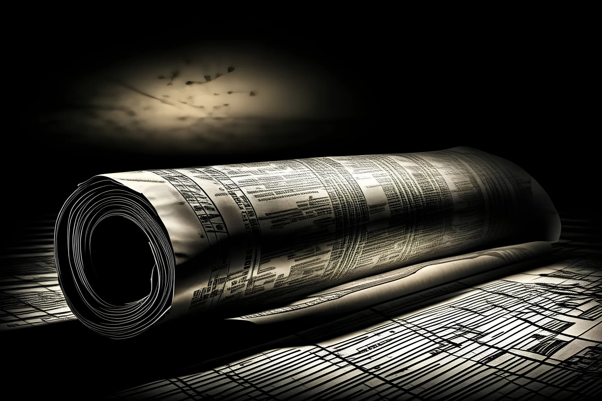 dark image background with rolled newspaper