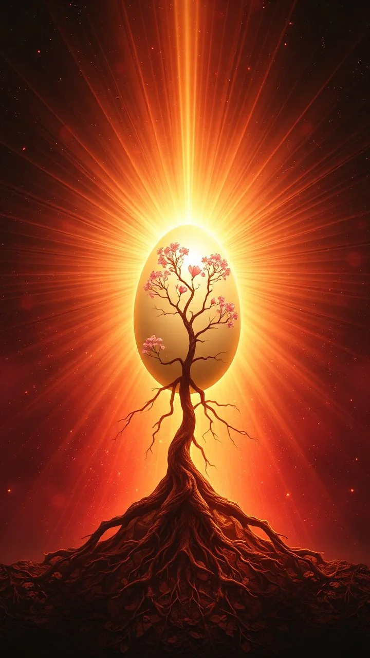 The Light irradiates me and includes me I align my Root to the Light and it flows in me I am a Resonant Flow that blossoms I am the Egg of Light and matter, Background of deep dark red