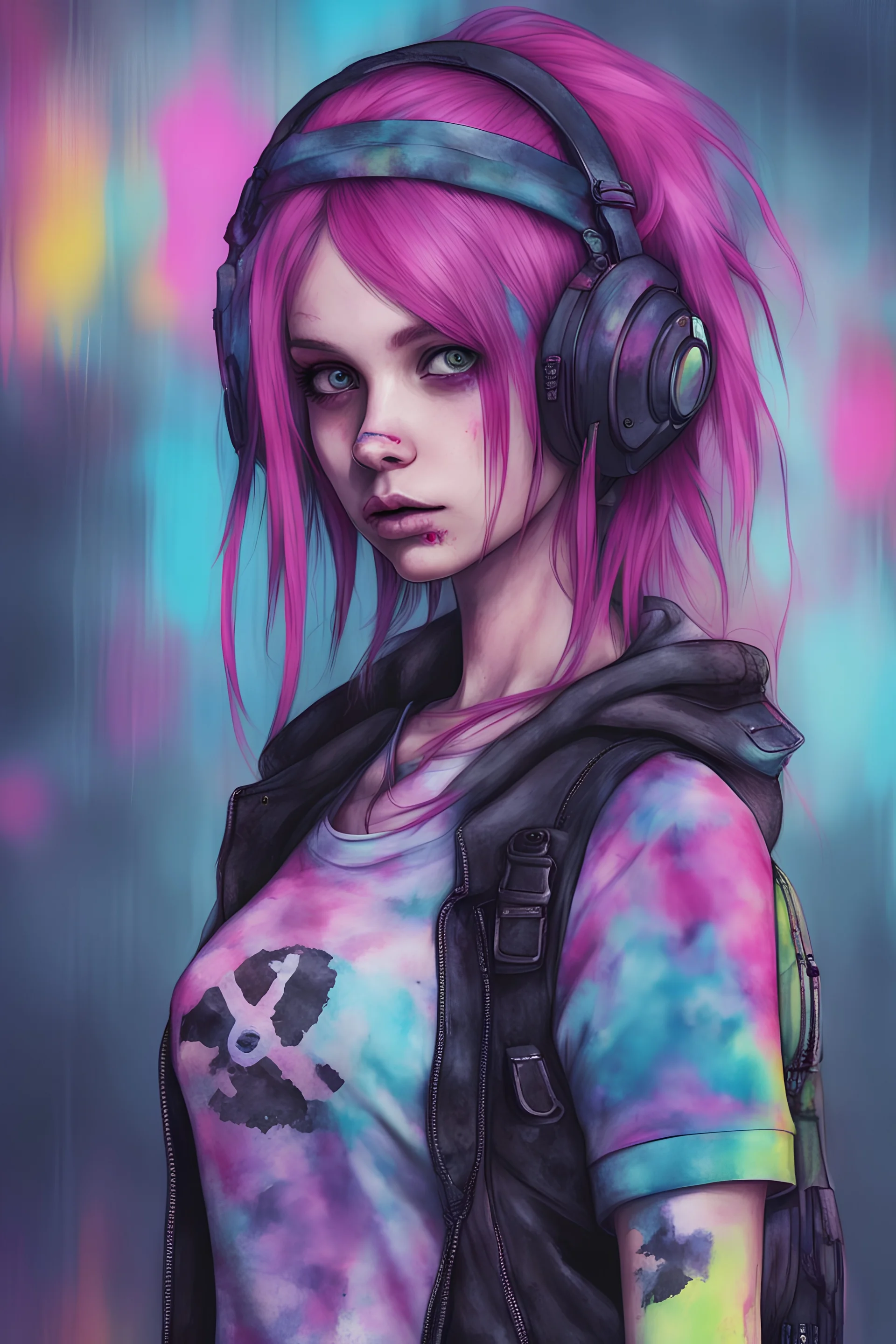 make an cyberpunk emo girl wearing tiedye