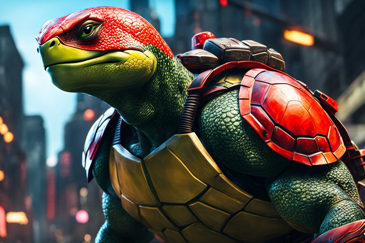 Rafael in 8k live anime artstyle, Turtles, red custom, TMNT them , dynamic pose, intricate details, highly detailed, high details, detailed portrait, masterpiece,ultra detailed, ultra quality