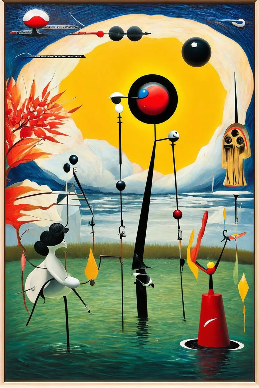 the unconscious realm; surreal art with elements in the styles of Magritte, Joan Miró; and Yves Tanguy