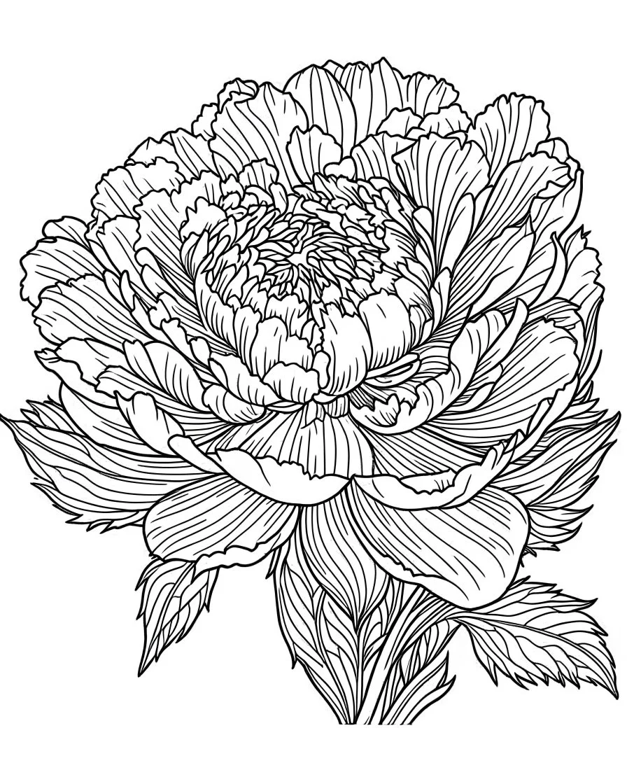 real massive peony flower coloring page