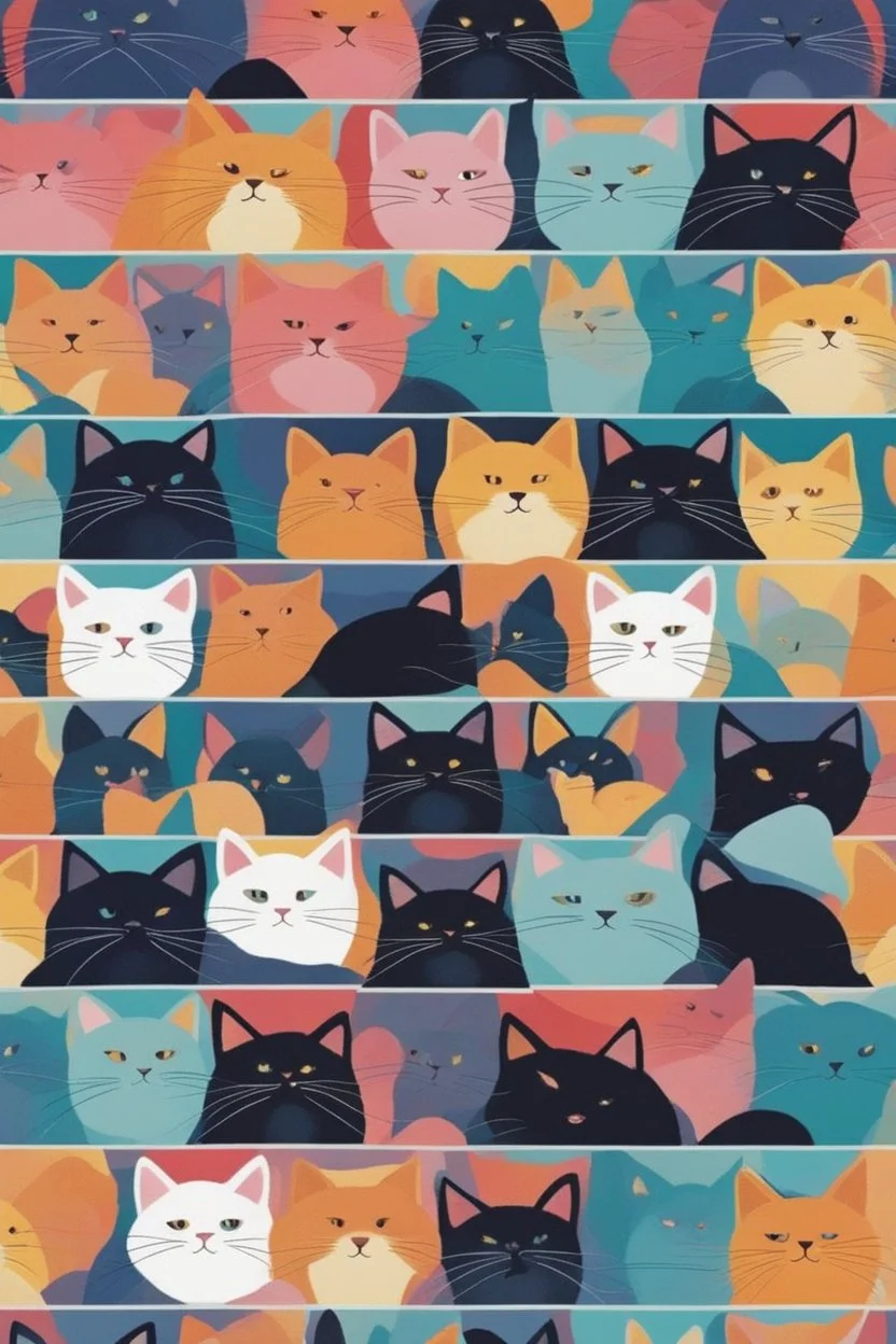 high quality, beautiful and fantastically designed silhouettes of colorful cat due to gravitational waves, beautifully designed wavelengths, very weak vibrations caused by fluctuations in the gravitational field of the universe, wave nature, stretching and compression, by yukisakura, awesome full color,