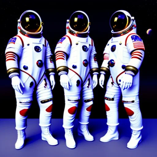 Members of a rock band performing while wearing spacesuits