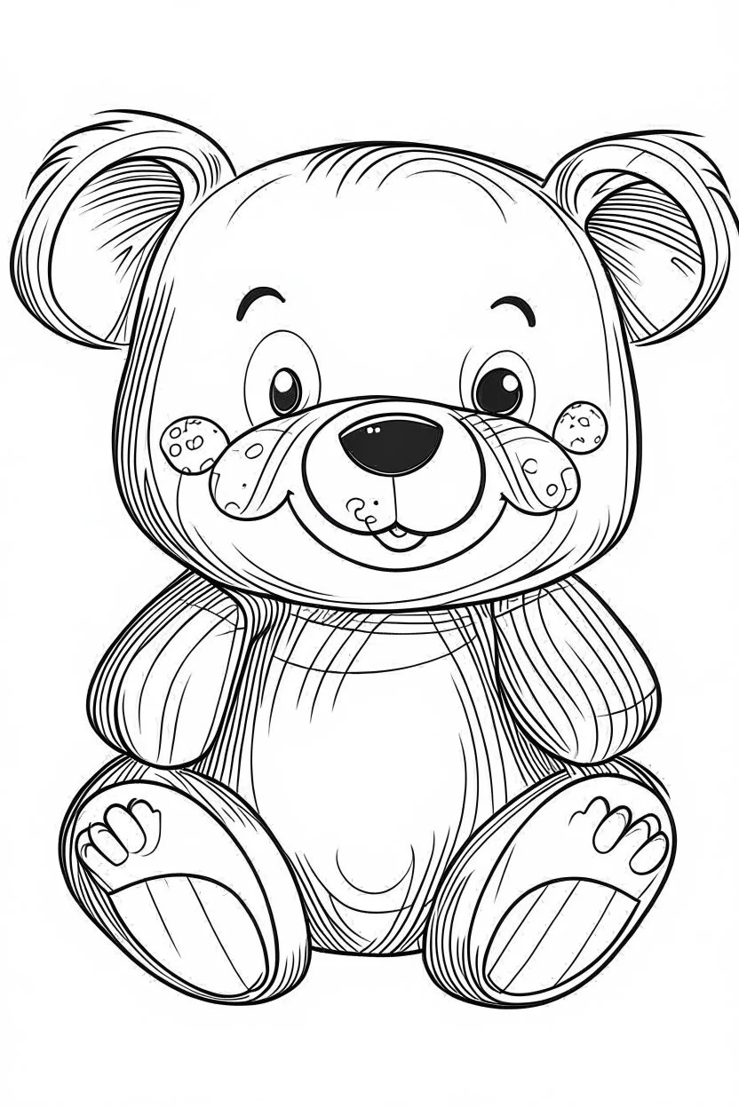 Outline art for coloring page, RAD HAPPY TEDDY BEAR, coloring page, white background, Sketch style, only use outline, clean line art, white background, no shadows, no shading, no color, clear