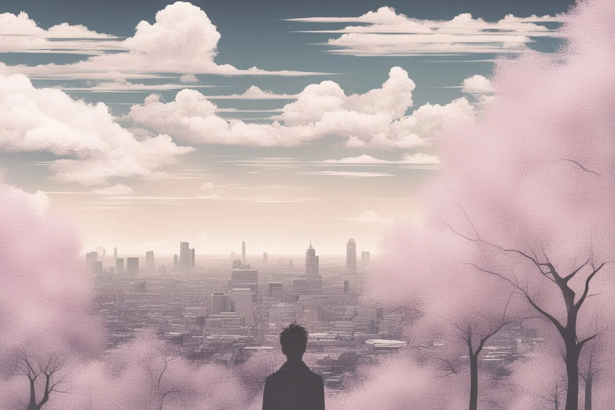 city, sci-fi, clouds, spring trees, people, gary numan influence